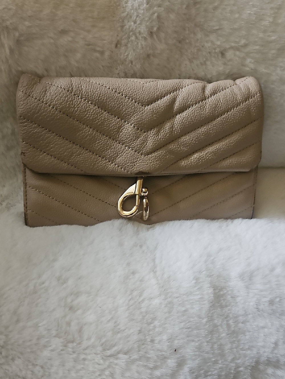 Rebecca Minkoff Taupe Quilted Leather Wristlet with Gold Clasp